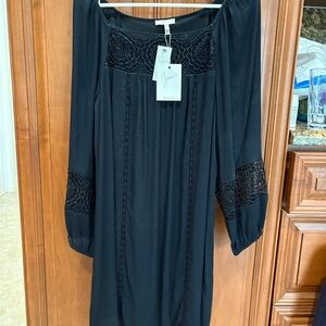 Joie Black Long Sleeve Dress with Lace Accents